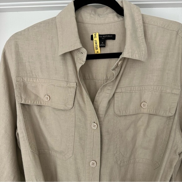 Banana Republic Linen Blend Long Sleeve Shorts Romper in‎ Neutral Stone Small - Picture 7 of 12